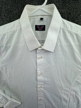 Aquila Men’s Long Sleeve White Button Up Shirt Large Cotton Adult Woven Business